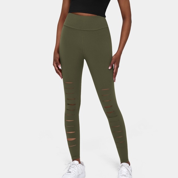 Halara High Waisted Ripped Solid Casual Leggings NWT, Color: Olive - Picture 2 of 8